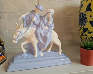 Ceramic Joseph, Mary & Jesus on a Donkey Figurine 