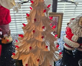 Vintage White Ceramic Christmas Tree with Red Lights