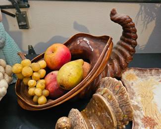 Ceramic Cornucopia & Turkey Napkin Holder 