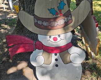 Painted Snowman Yard Art 