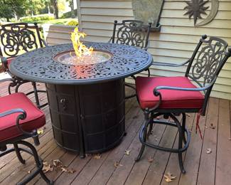 Propane Fire Table,  Bar Height with Chairs 