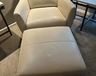 Leather Cream Chair with Ottoman 