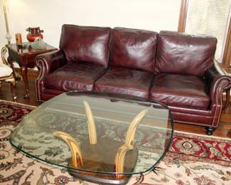 Bradington Young Leather Sofa, Henredon Glass Top Coffee Table