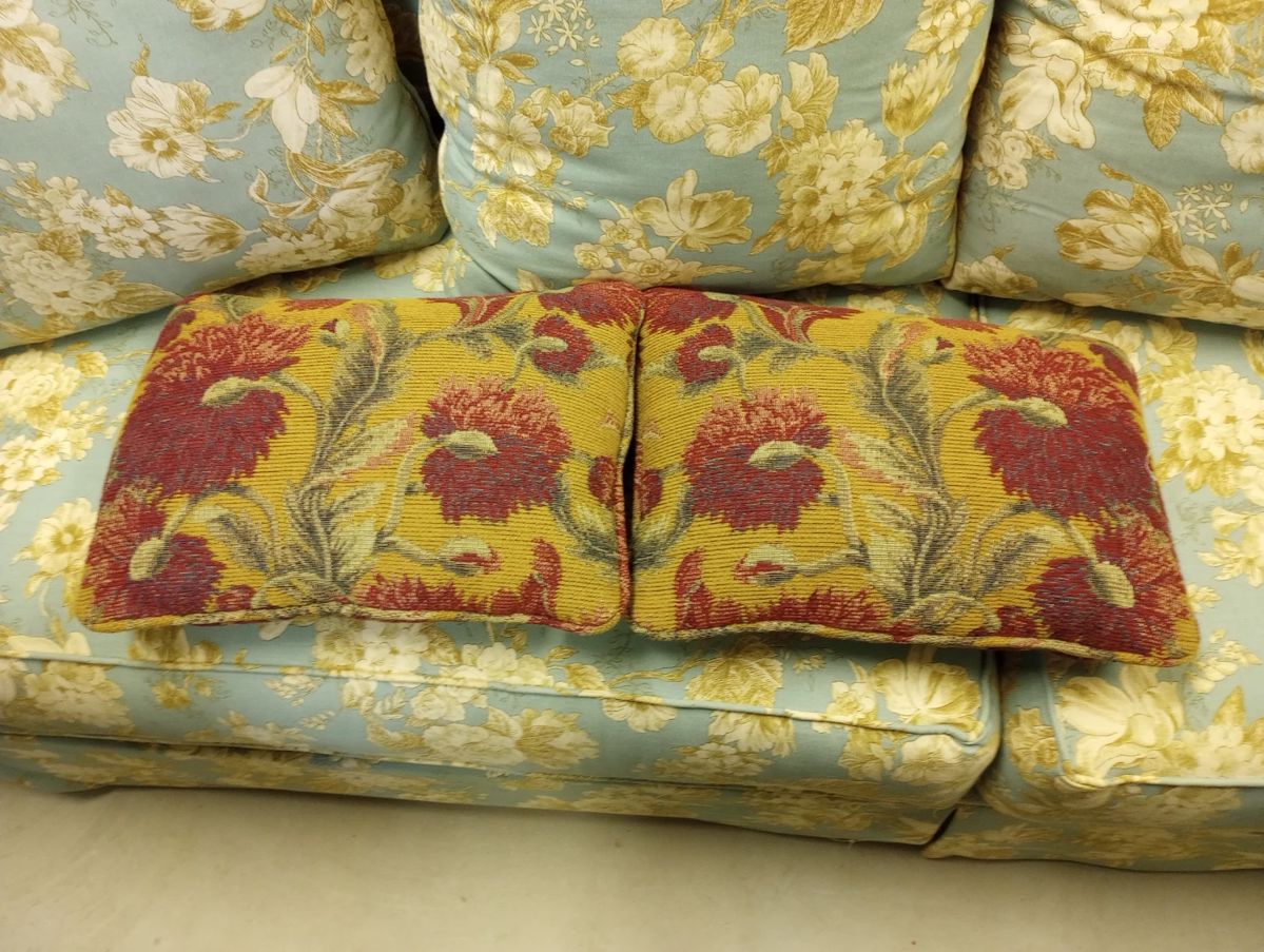 Two Floral Decorative Pillows, on A Gorgeous, Like New Sofa, 