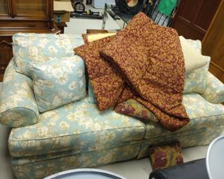 Fine Comfortable Blue and White Sofa, Draperies, 