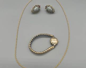 14k Gold Necklace Chain, Earrings And Crosby Watch