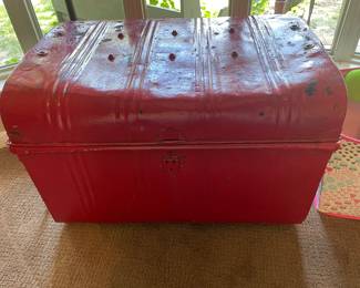 Antique Red Metal Trunk