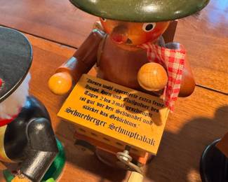Vintage wood W. Germany smokers, including a music box version by Steinbach