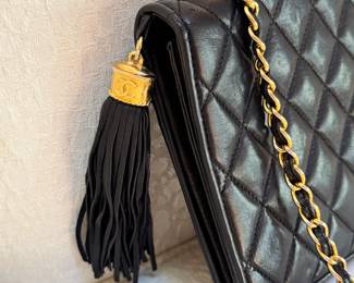 Vintage ca. Mid 1980’s Chanel quilted leather envelope style handbag with dust bag, purchased at aux Galeries Lafayette, Paris
