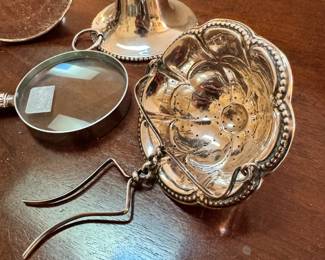 Antique sterling and 800 silver items, including an inkwell with original glass instert