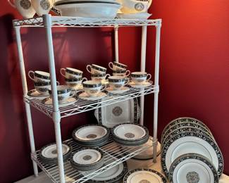 Large 81 piece set of Wedgwood ‘Runnymede W4472’ china.  Service for 12 plus serving pieces