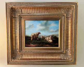 Antique original oil painting titled, “Farm Animals”, by Bullard