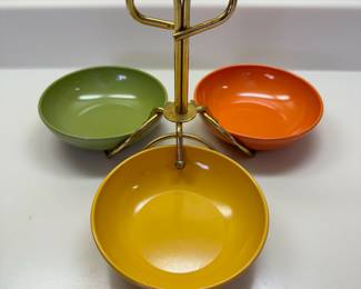 Mid Century Miramar Melmac dinnerware snack tray.  There are two extra dishes not in the photo