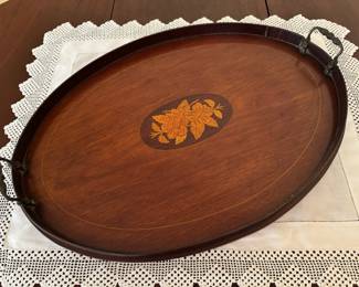 Antique 19th Century Mahogany oval tray with inlay