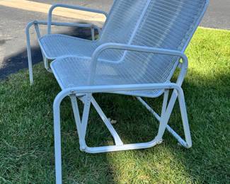 Vintage Lloyd Loom wicker glider settee with two seat cushions 