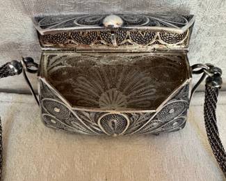 Beautiful antique English silver filigree “reticules” (coin purse) with incredible handle