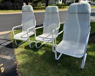 Three vintage Lloyd Loom highback wicker & metal cantilever chairs.  These will be sold individually 