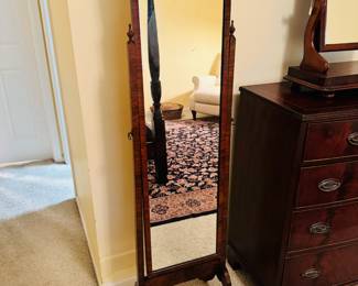 Antique English Queen Anne style walnut floor standing cheval/dressing mirror
