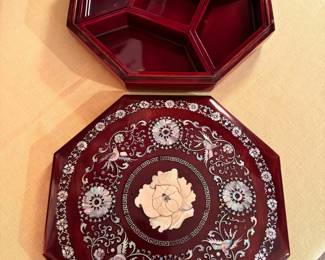 Vintage inlaid wood covered bento box