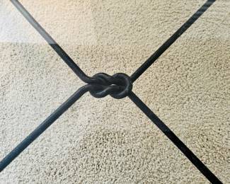 Vintage 40” x 40” iron coffee table, attributed to Baker Furniture