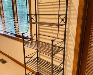 24” wide x 72” tall iron bakers rack with pewter finish 