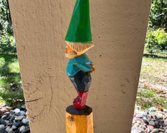 Very cute wood carved gnome/tomte, possibly meant to be a garden stake?!?
