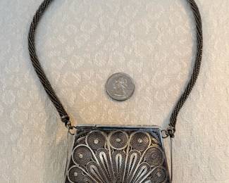 Beautiful antique English silver filigree “reticules” (coin purse) with incredible handle