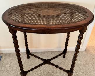 Antique barley twist cane top side table