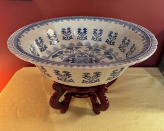 13 3/8” Chinese Blue Canton large serving bowl with stand