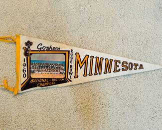 Very Rare 1960 University of Minnesota National Big Ten Champions Rose Bowl pennant.  There is some discoloration to the pennant 