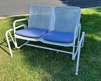 Vintage Lloyd Loom wicker glider settee with two seat cushions 