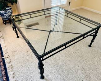Vintage 40” x 40” iron coffee table, attributed to Baker Furniture