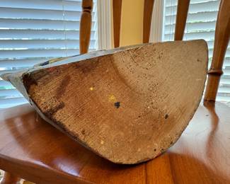 Vintage hand carved wood rooster with fabric inlays and gold lines