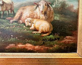Antique original oil painting titled, “Farm Animals”, by Bullard