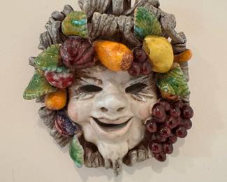 Vintage Italian Majolica pottery Bacchus mask