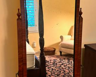 Antique English Queen Anne style walnut floor standing cheval/dressing mirror