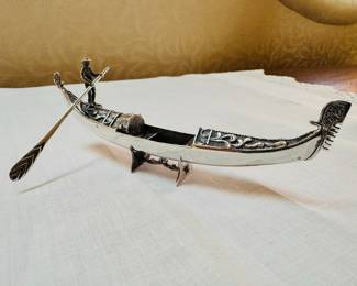 Vintage Italian 800 silver Gondola with stand and Norway 925 sterling Viking ship salt cellar with spoon