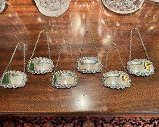 Great selection of vintage crystal decanters including a French Victorian style decanter by Baccarat and a wonderful set of 6 hallmarked Silver antique decanter tags (these will be sold as a set and separately from the decanters)