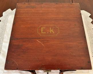 Amazing antique divided wood box, possibly spice box, with original leather handle