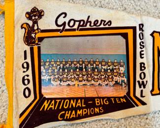 Very Rare 1960 University of Minnesota National Big Ten Champions Rose Bowl pennant.  There is some discoloration to the pennant 