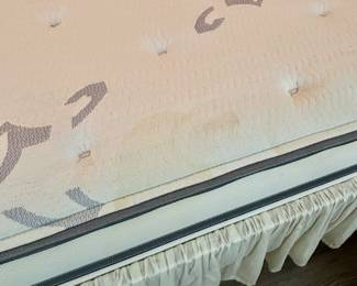 Available for Presale - $150 - King Size Bed w/Mattress NO boxspring/has plywood under mattress - mattress has small stain on side/seen in photos - no obligation to take mattress & boxspring. Must bring help to move and load, we are unable to assist due to insurance restrictions.