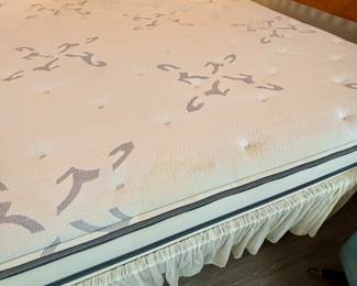 Available for Presale - $150 - King Size Bed w/Mattress NO boxspring/has plywood under mattress - mattress has small stain on side/seen in photos - no obligation to take mattress & boxspring. Must bring help to move and load, we are unable to assist due to insurance restrictions.