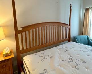 Available for Presale - $150 - King Size Bed w/Mattress NO boxspring/has plywood under mattress - mattress has small stain on side/seen in photos - no obligation to take mattress & boxspring. Must bring help to move and load, we are unable to assist due to insurance restrictions.