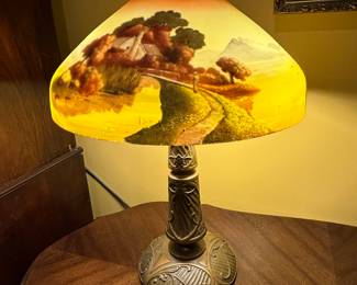 Early Lamp with reverse painted shade