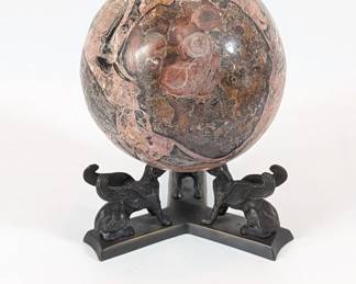 Lot #24 - Solid Jasper (?) Decorative Sphere on Metal Griffin Base