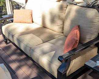 Lot #73 - Outdoor Patio Sofa with Cushions & Throw Pillows