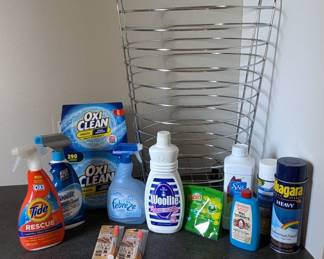 Lot #176 - Rolling Chrome Laundry Cart With Laundry Supplies