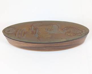 Lot #26 - Vintage Decorative Hardwood Box with Metal Top by Lee & Naomi Peck