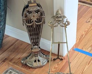 Lot #28 - Brass Peacock Fireplace Screen and Victorian Figural Easel