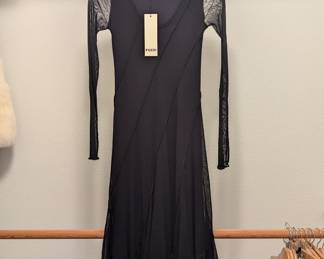 Lot #133 - NWT Fuzzi Black Mesh Long Sleeve Seamed Asymmetric Dress Size S